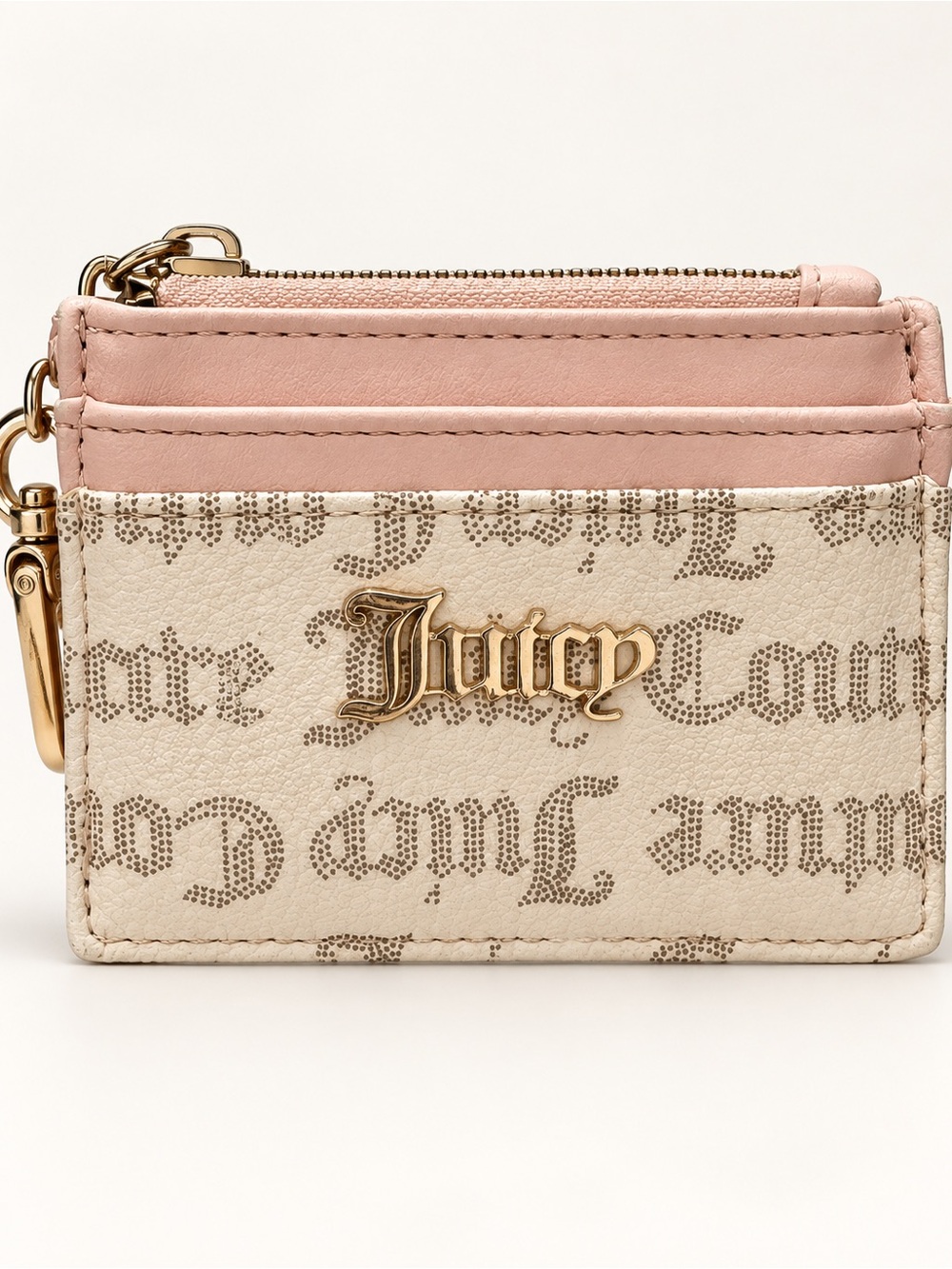 Juicy Couture Pink & Cream Logo Zip Card Wallet